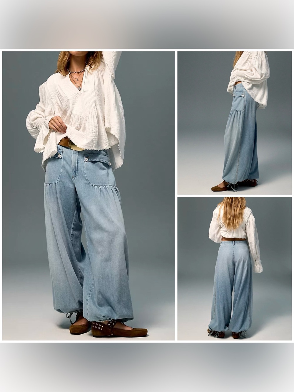 NWT Free People We The Free Lotus Balloon Jeans - Bijou Blue - 27